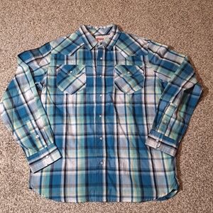 Levis Blue Plaid Long Sleeve Pearl Snap Western Shirt Mens Medium 3LYLW280